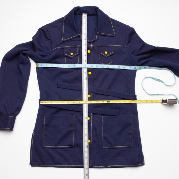 Vintage 70s Blue Leisure Jacket Shirt Blazer Button Down Pockets Polyester S/M - Picture 5 of 14